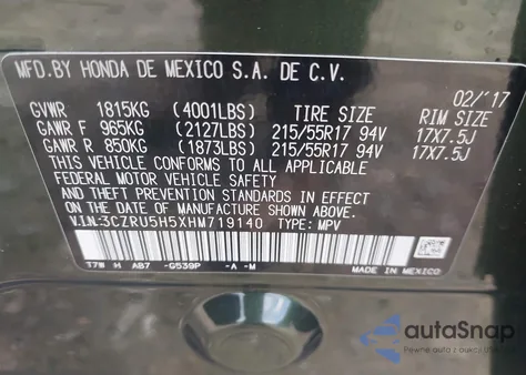 2017 Honda Hr-V Ex z USA, uszkodzony, nr VIN 3CZRU5H5XHM719140